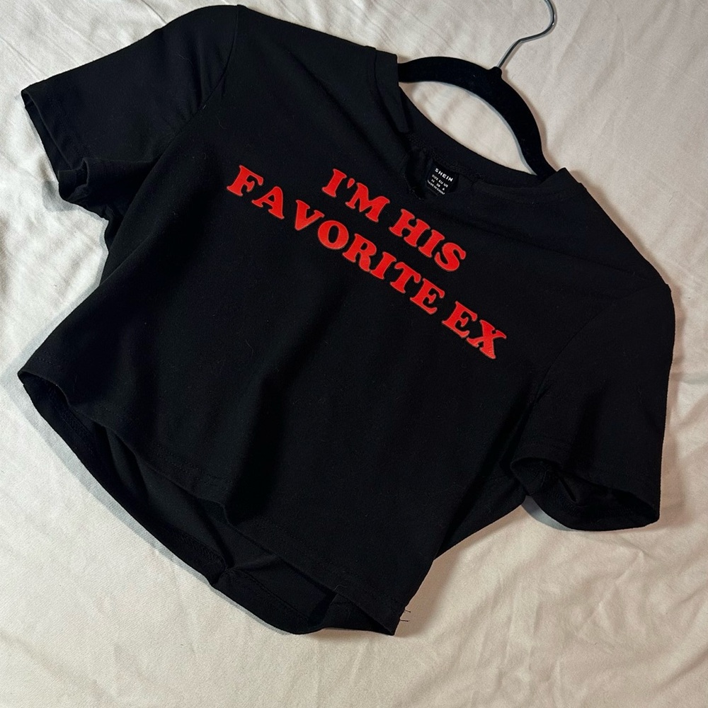 Chic Black Crop Top with Red Statement